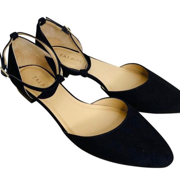 Talbots Shoes - Talbots ‘Edison’ black suede ankle strap flats with bows